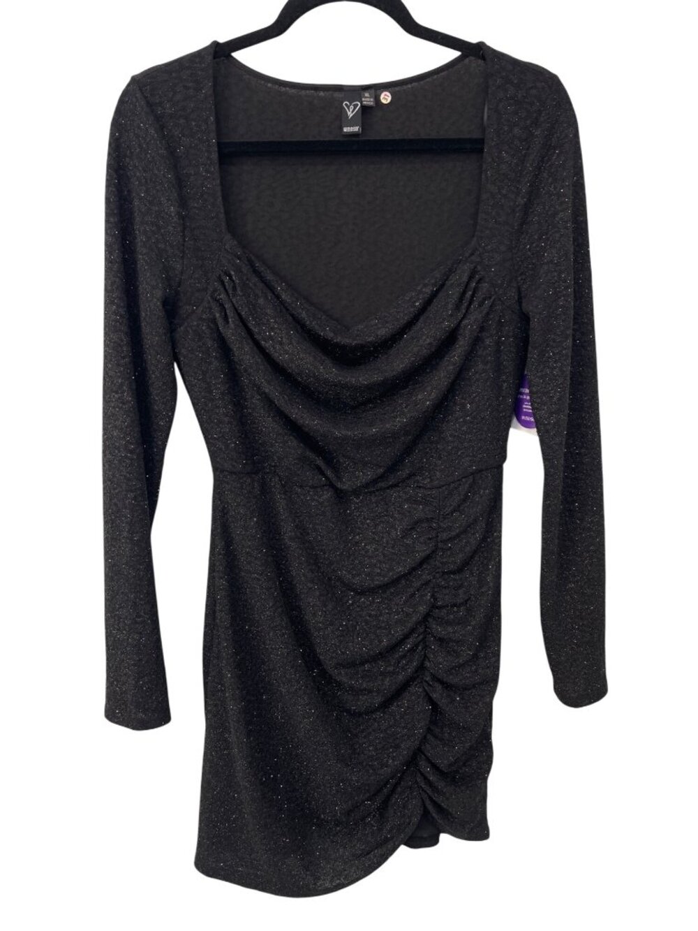 Windsor Toni Mini Dress XL Glitter Cowl Neck Long Sleeve Black Shimmer Party NEW - Picture 3 of 11